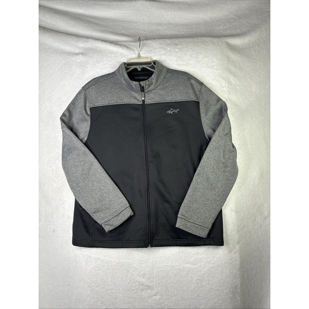 Greg Norman Shark Logo Black / Gray Golf Full Zipper Pockets Jacket Sz XL